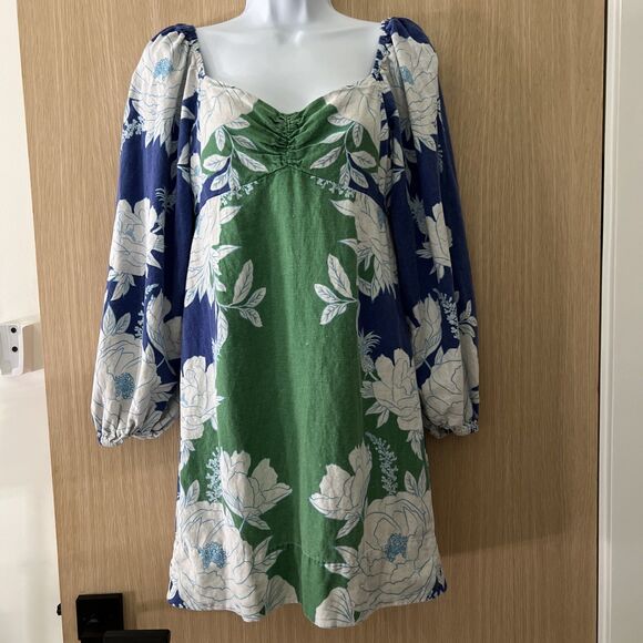 FARM Rio Dresses & Skirts - Farm Rio Dress Womens Small Multicolor Floral Puff Sleeve Mini Square Neck